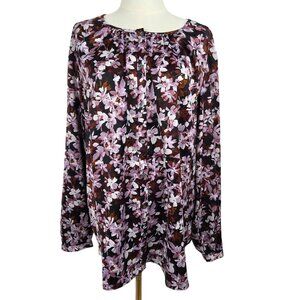 J. Jill Wearever Collection Blouse Size 2X Floral Button-Front Peasant Pink LS